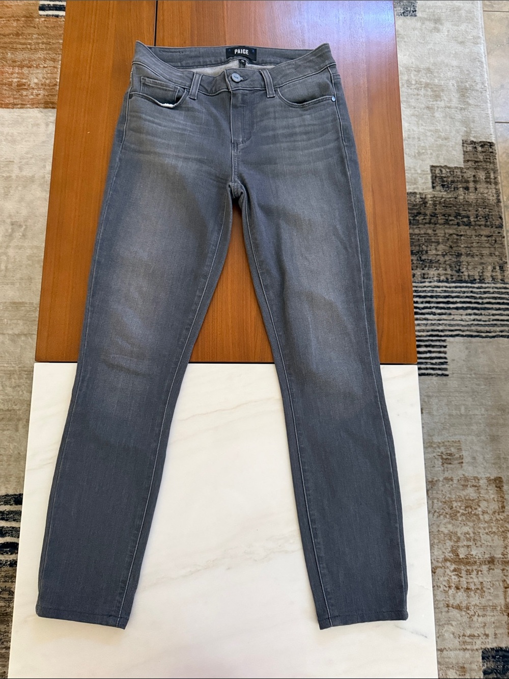 PAIGE Gray Skinny Jeans with Subtle Fading